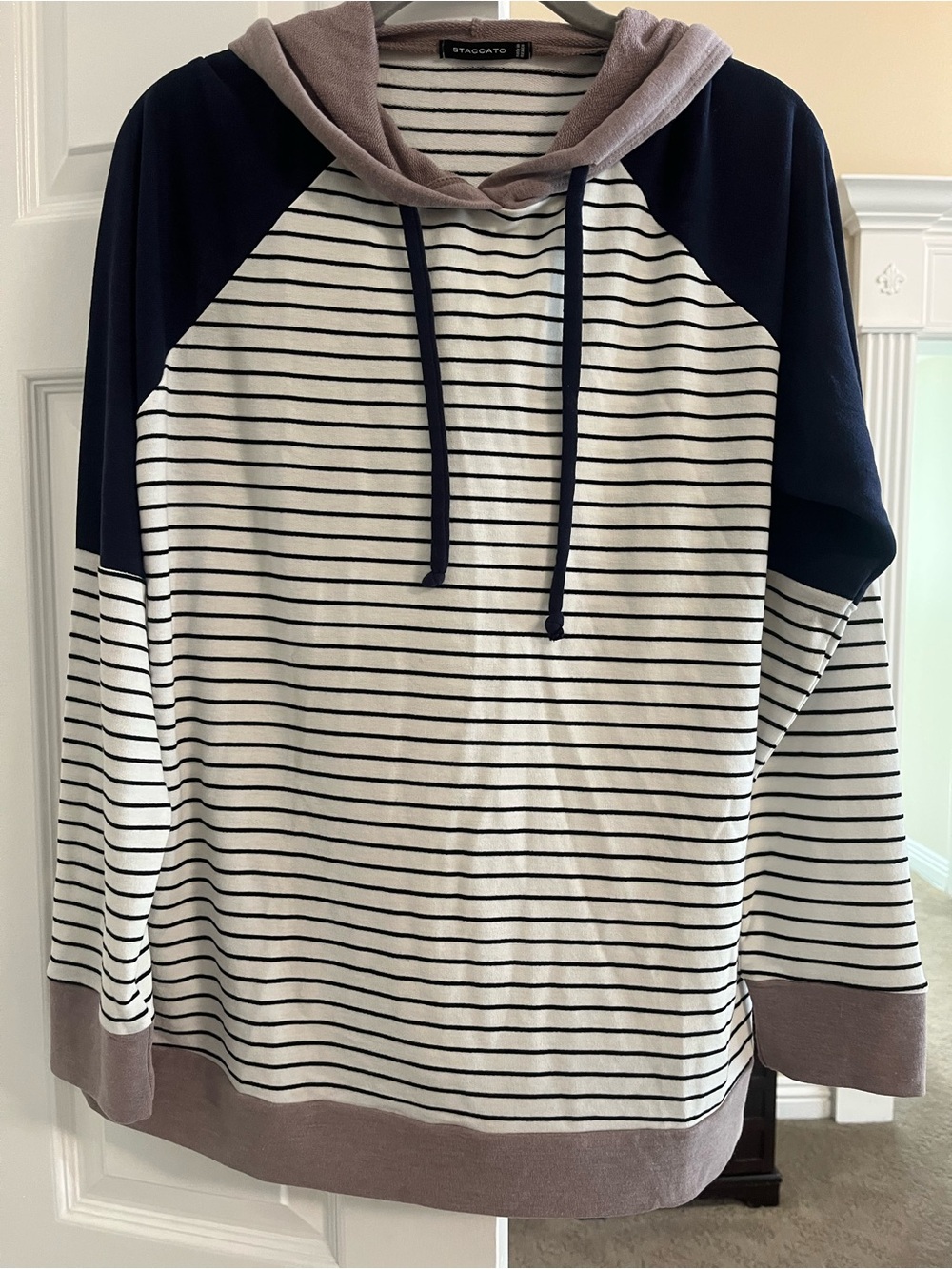 Staccato Striped Hoodie - Navy, White & Mauve